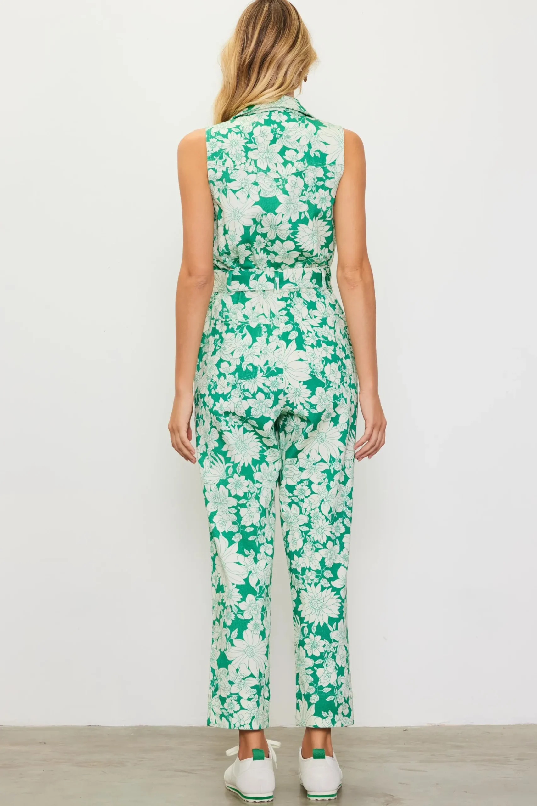 SKIES ARE BLUE Jumpsuits*Lily Print Twill Sleeveless Jumpsuit Green