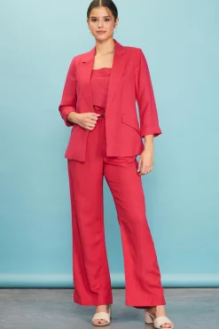 SKIES ARE BLUE Blazers*Linen Blend Three-Quarter Sleeve Blazer Cherry