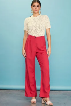 SKIES ARE BLUE Pants*Linen Blend Wide Leg Trousers Cherry