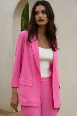 SKIES ARE BLUE Blazers*Linen Cuffed Sleeve Blazer Lightpink