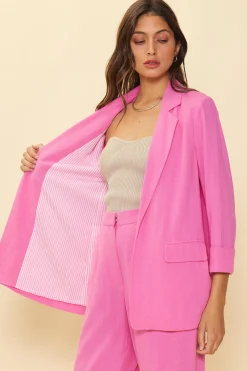 SKIES ARE BLUE Blazers*Linen Cuffed Sleeve Blazer Lightpink