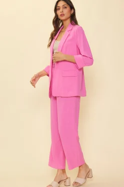 SKIES ARE BLUE Blazers*Linen Cuffed Sleeve Blazer Lightpink