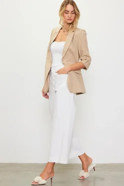SKIES ARE BLUE Blazers*Linen Pinstripe Cuffed Blazer Latte