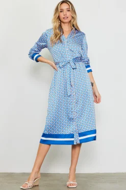 SKIES ARE BLUE Midi Dresses*Livia Bandana Print Shirt Dress Multi-blue-orange