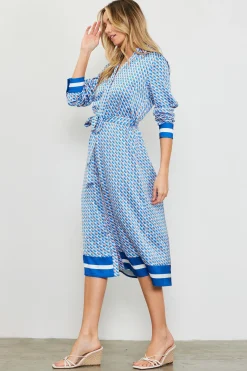 SKIES ARE BLUE Midi Dresses*Livia Bandana Print Shirt Dress Multi-blue-orange