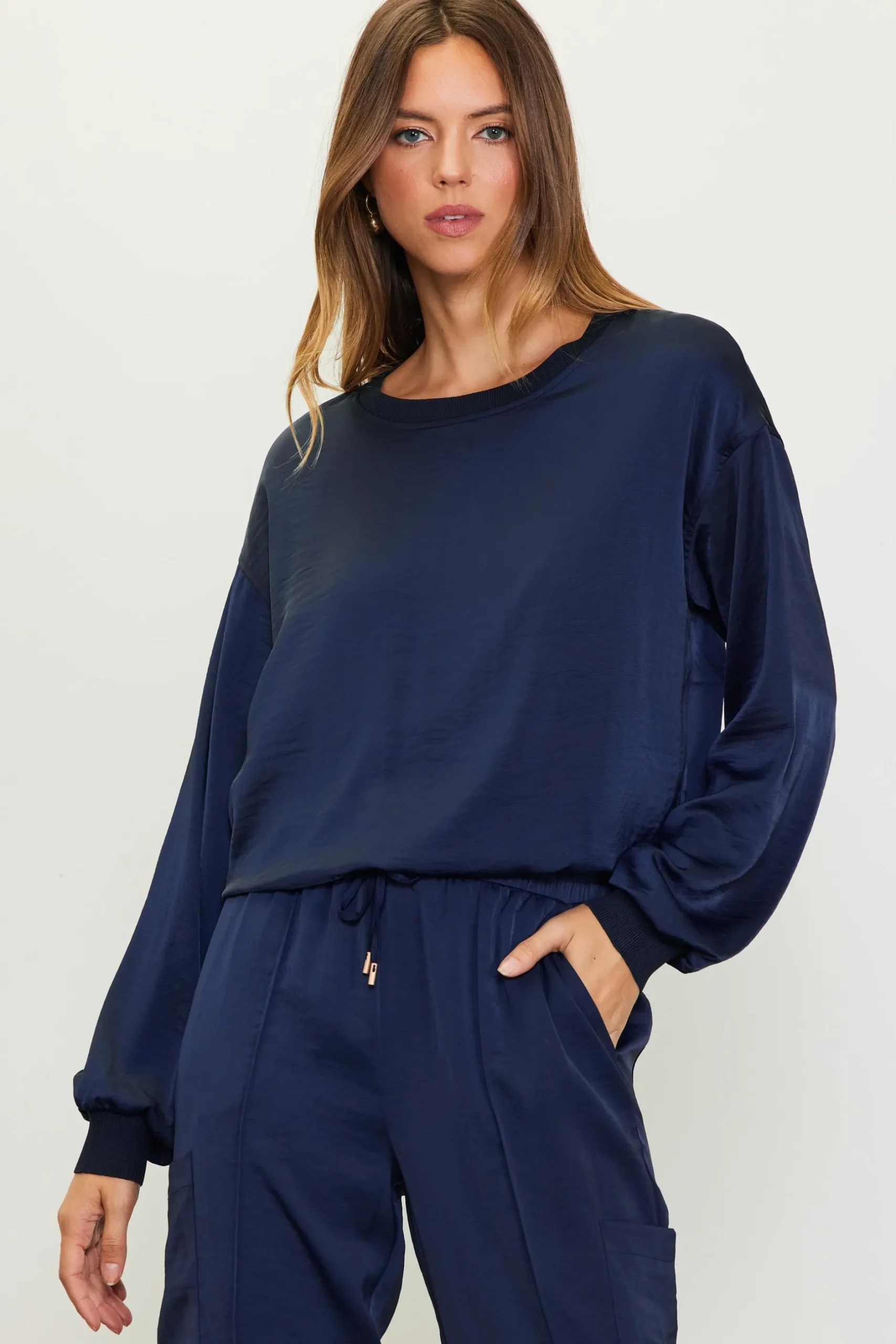 SKIES ARE BLUE Long Sleeve Tops*Longsleeve Bubble Top Navy