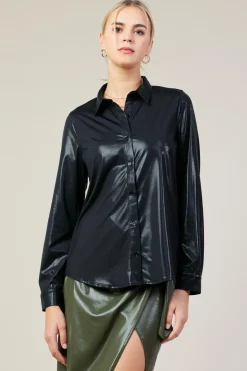 SKIES ARE BLUE Blouses|Long Sleeve Tops*Longsleeve Button Down Shirt Black