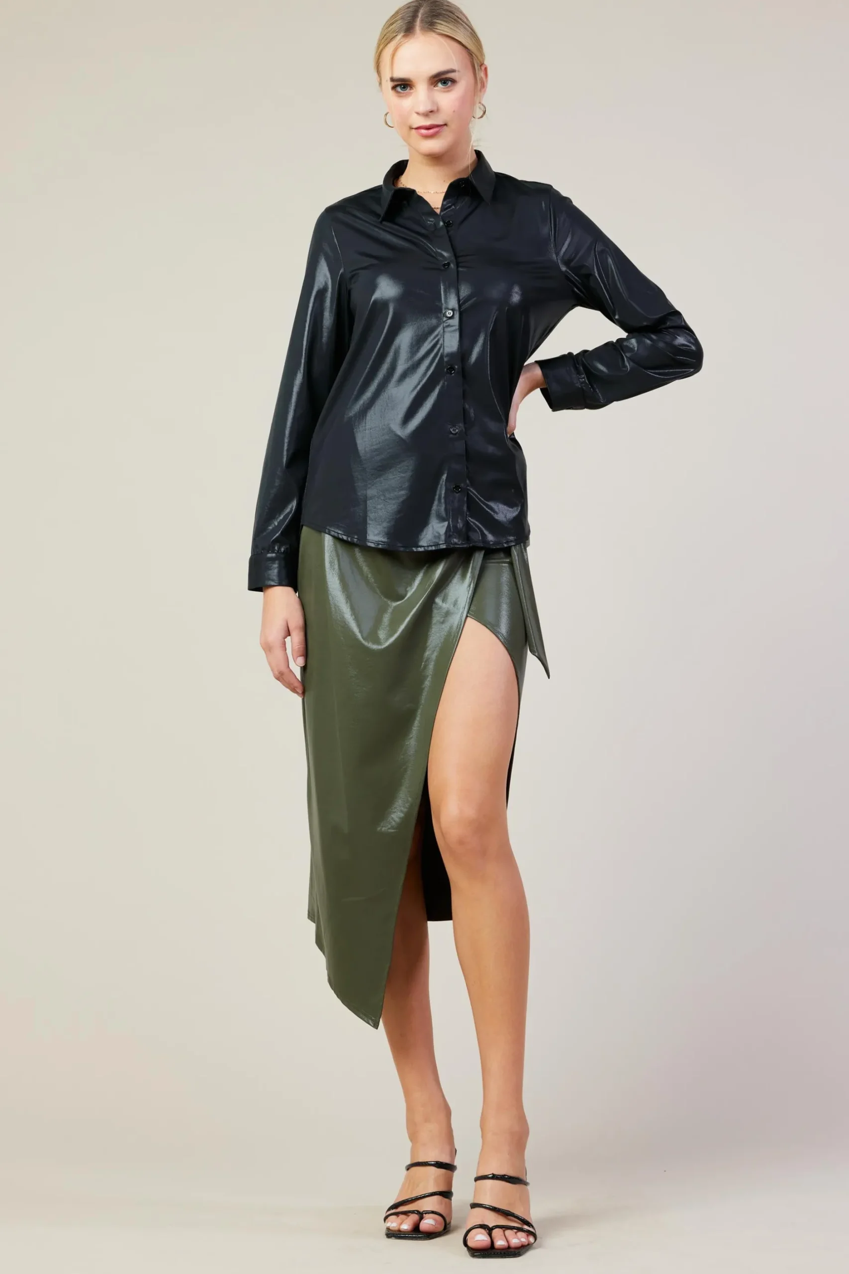 SKIES ARE BLUE Blouses|Long Sleeve Tops*Longsleeve Button Down Shirt Black