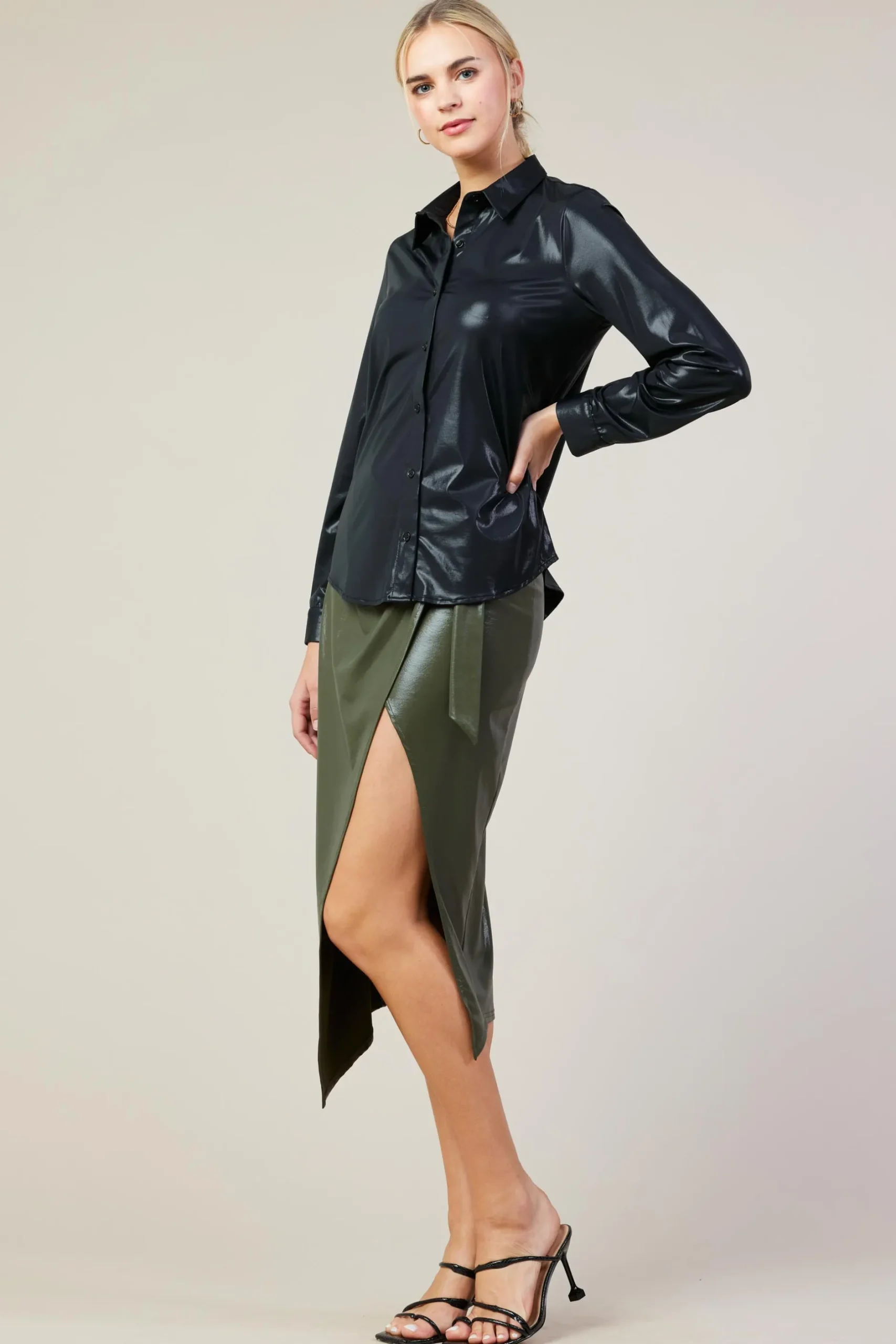 SKIES ARE BLUE Blouses|Long Sleeve Tops*Longsleeve Button Down Shirt Black