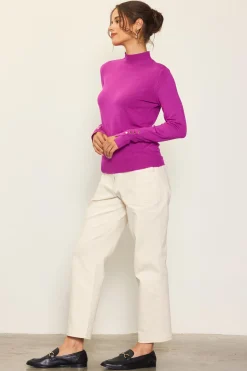 SKIES ARE BLUE Long Sleeve Tops|Sweaters*Longsleeve Mock Neck Sweater Magenta