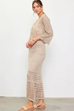 SKIES ARE BLUE Long Sleeve Tops|Sweaters*Longsleeve Open Knit Cardigan Natural