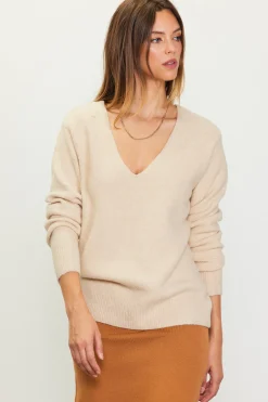SKIES ARE BLUE Long Sleeve Tops|Sweaters*Longsleeve V Neck Sweater Oatmeal