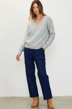 SKIES ARE BLUE Long Sleeve Tops|Sweaters*Longsleeve V Neck Sweater Grey
