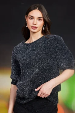 SKIES ARE BLUE Sweaters*Lurex Fuzzy Sweater Navy