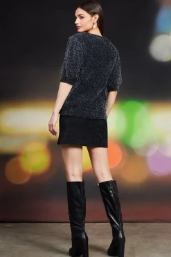 SKIES ARE BLUE Sweaters*Lurex Fuzzy Sweater Navy