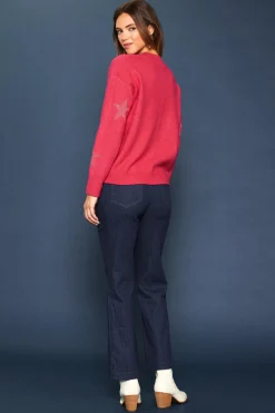 SKIES ARE BLUE Sweaters*Lurex Star Print Sweater Berrypink