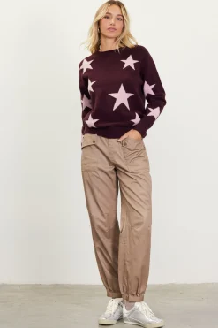 SKIES ARE BLUE Sweaters*Lurex Star Print Sweater Burgundy