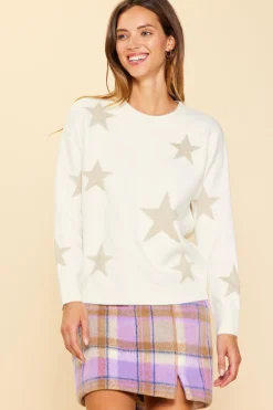 SKIES ARE BLUE Sweaters*Lurex Star Print Sweater Ivory