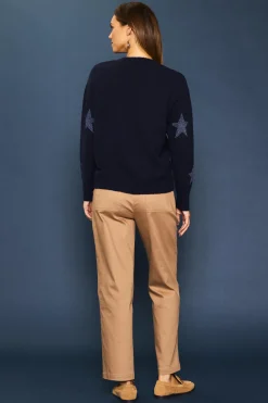 SKIES ARE BLUE Sweaters*Lurex Star Print Sweater Navy