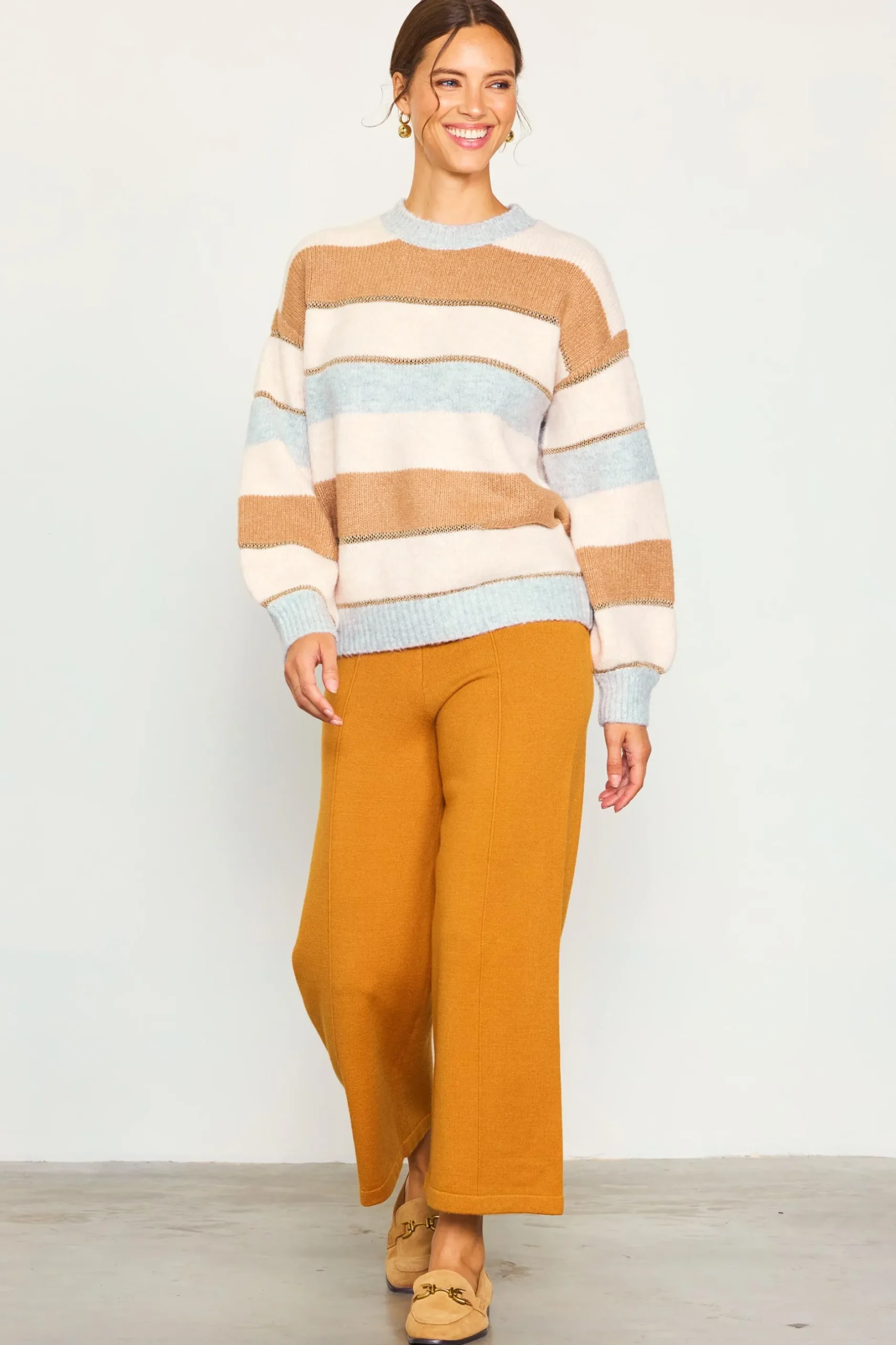 SKIES ARE BLUE Sweaters*Lurex Stripe Oversized Sweater Cream-camel