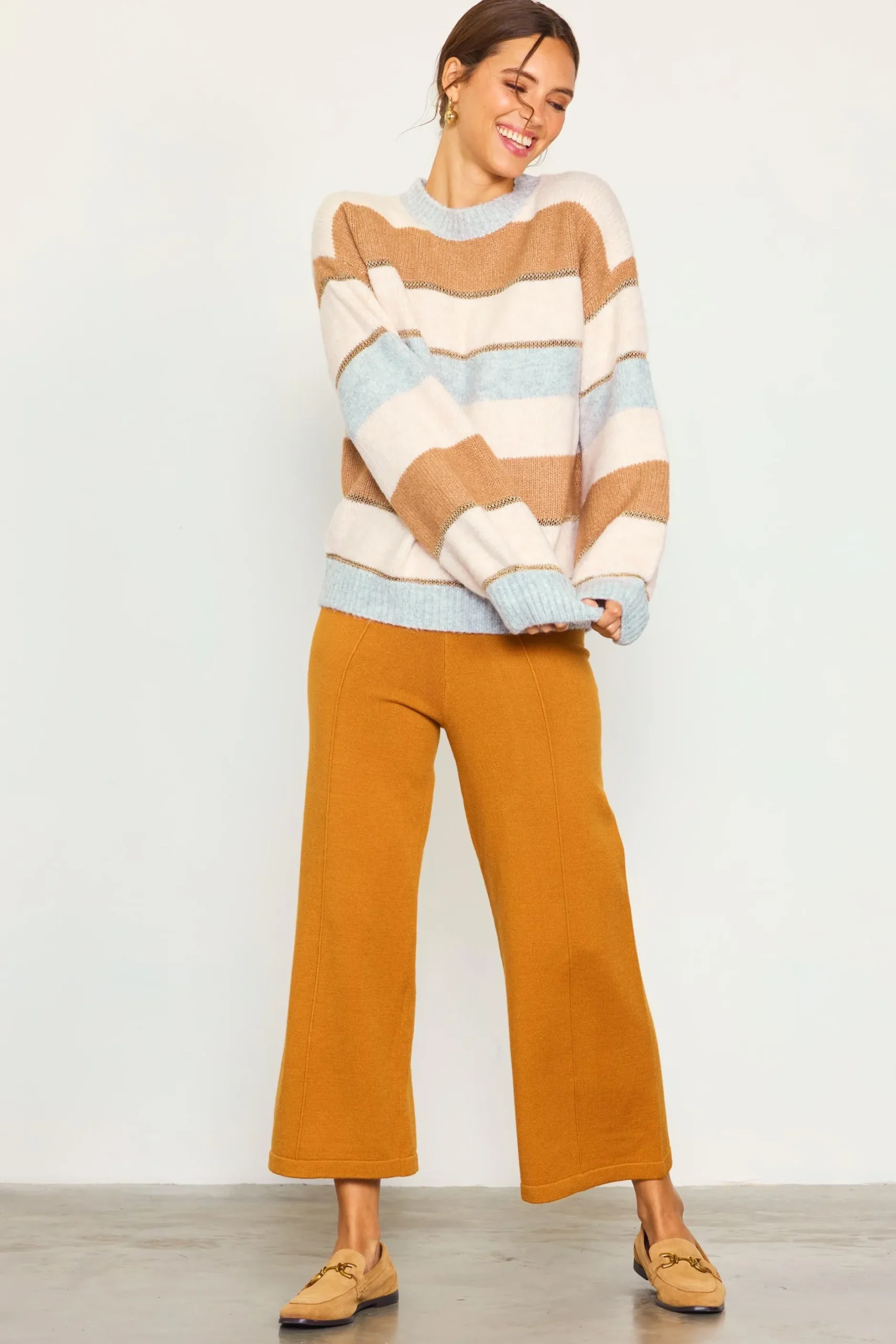 SKIES ARE BLUE Sweaters*Lurex Stripe Oversized Sweater Cream-camel