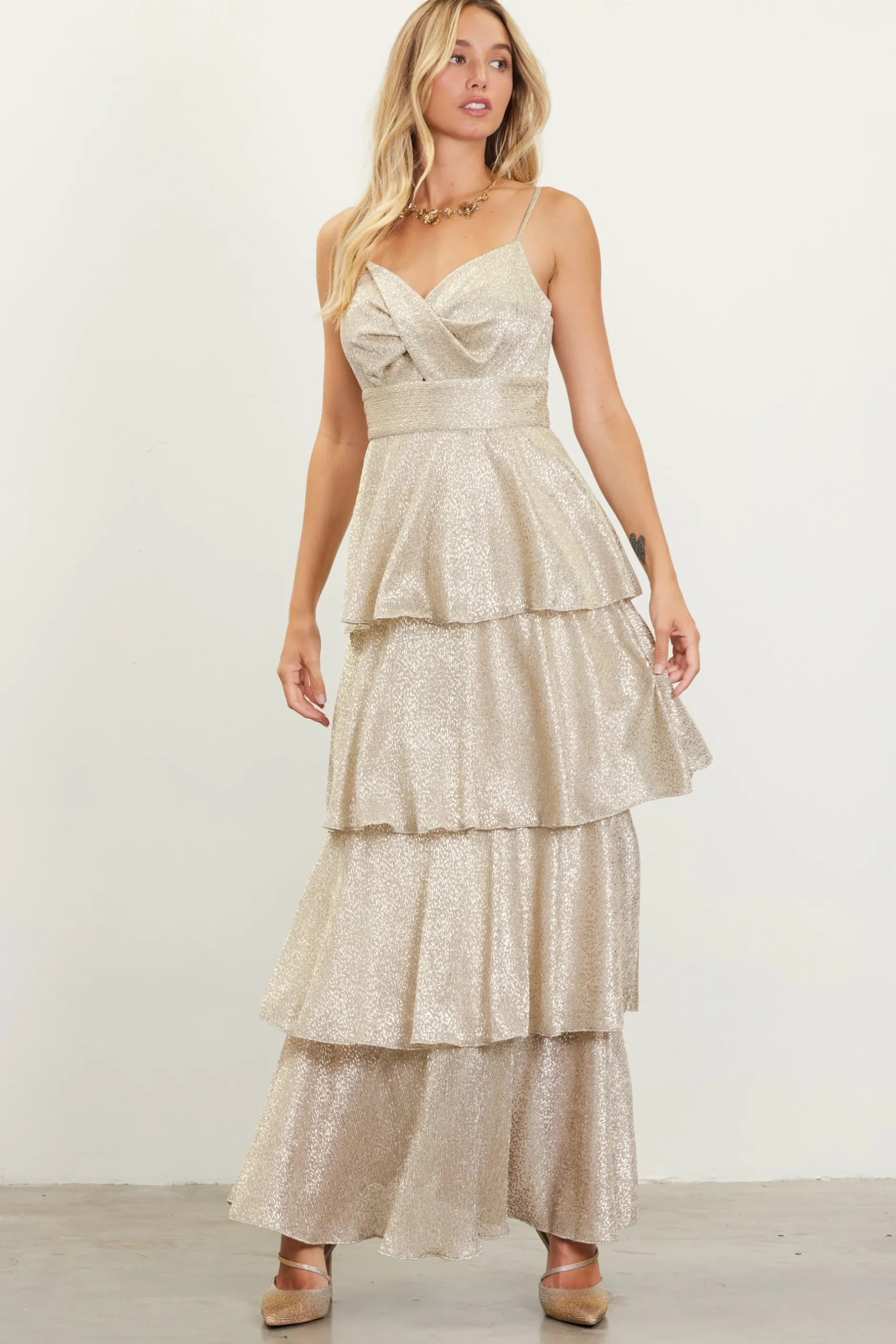 SKIES ARE BLUE Maxi Dresses*Lurex Tiered Maxi Dress Gold