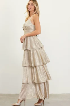 SKIES ARE BLUE Maxi Dresses*Lurex Tiered Maxi Dress Gold