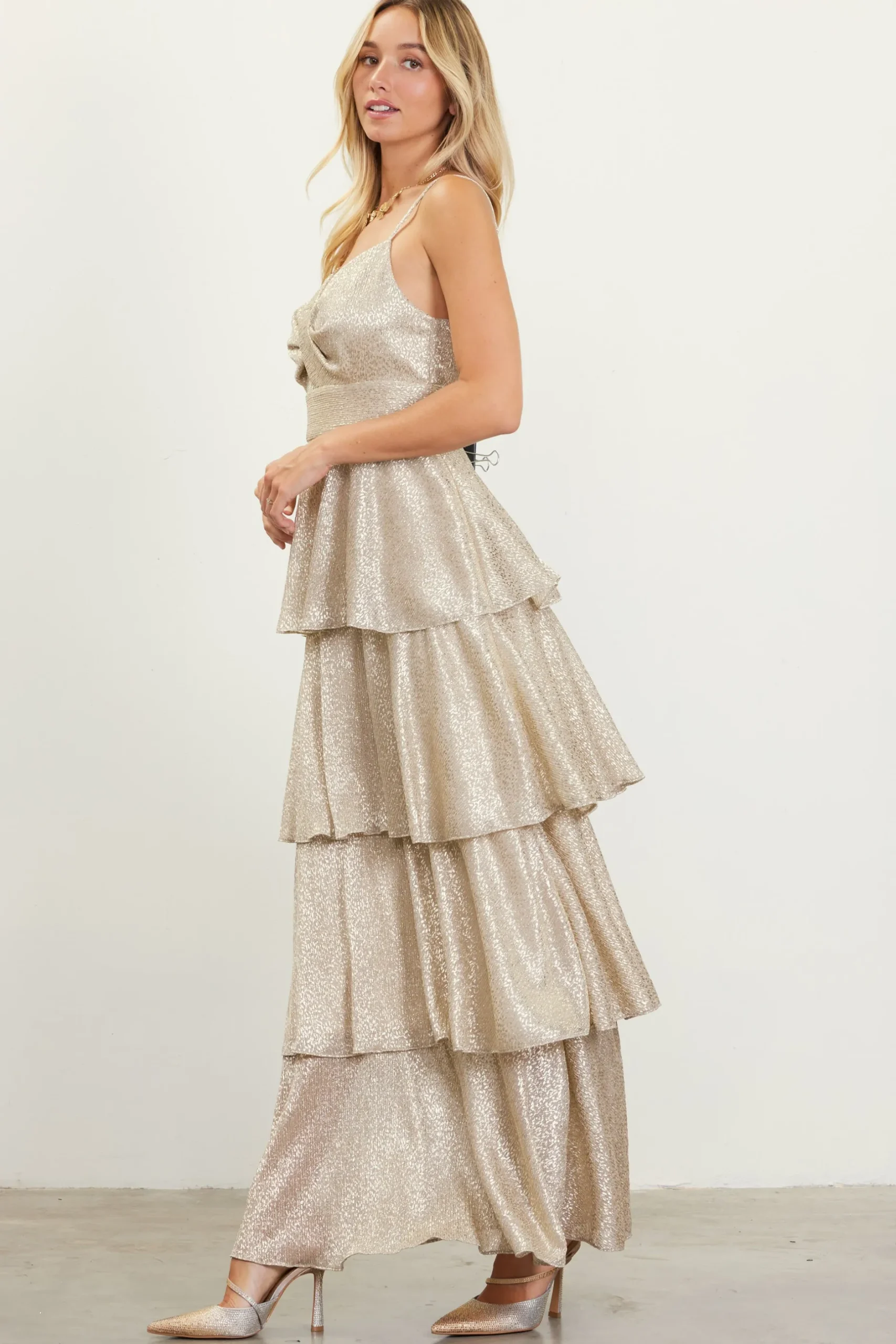 SKIES ARE BLUE Maxi Dresses*Lurex Tiered Maxi Dress Gold