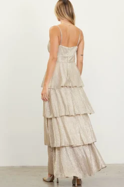 SKIES ARE BLUE Maxi Dresses*Lurex Tiered Maxi Dress Gold