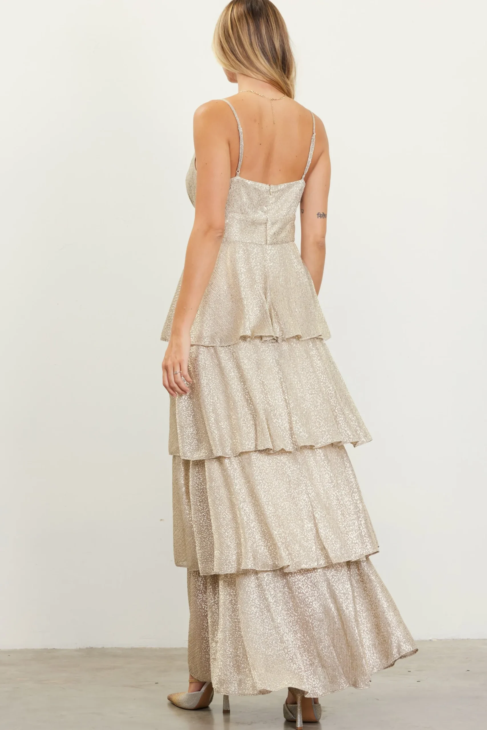 SKIES ARE BLUE Maxi Dresses*Lurex Tiered Maxi Dress Gold