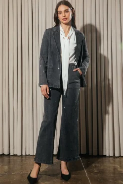 SKIES ARE BLUE Pants*Lydia Rhinestone Denim Pants Charcoal