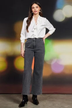SKIES ARE BLUE Pants*Lydia Rhinestone Denim Pants Charcoal
