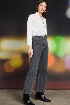 SKIES ARE BLUE Pants*Lydia Rhinestone Denim Pants Charcoal