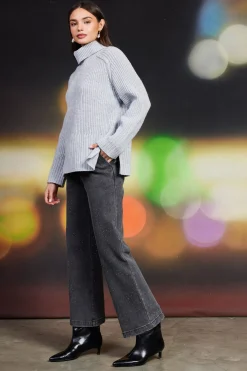 SKIES ARE BLUE Pants*Lydia Rhinestone Denim Pants Charcoal
