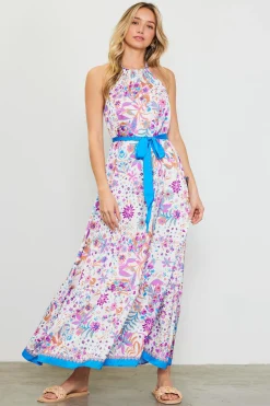 SKIES ARE BLUE Maxi Dresses*Magnolia Border Print Halter Neck Maxi Dress Floralcapriblue