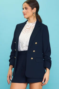 SKIES ARE BLUE Blazers*Maritime Ruched Blazer Navy