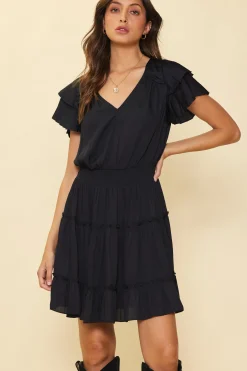 SKIES ARE BLUE Mini Dresses*Maya Short Sleeve Ruffled Mini Dress Black