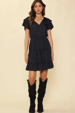 SKIES ARE BLUE Mini Dresses*Maya Short Sleeve Ruffled Mini Dress Black
