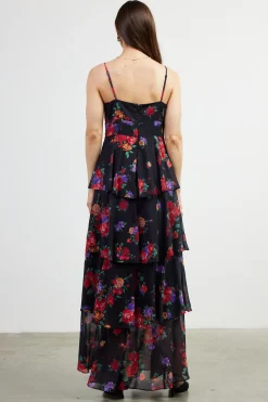 SKIES ARE BLUE Maxi Dresses*Mel Floral Print Tiered Maxi Dress Black/multi