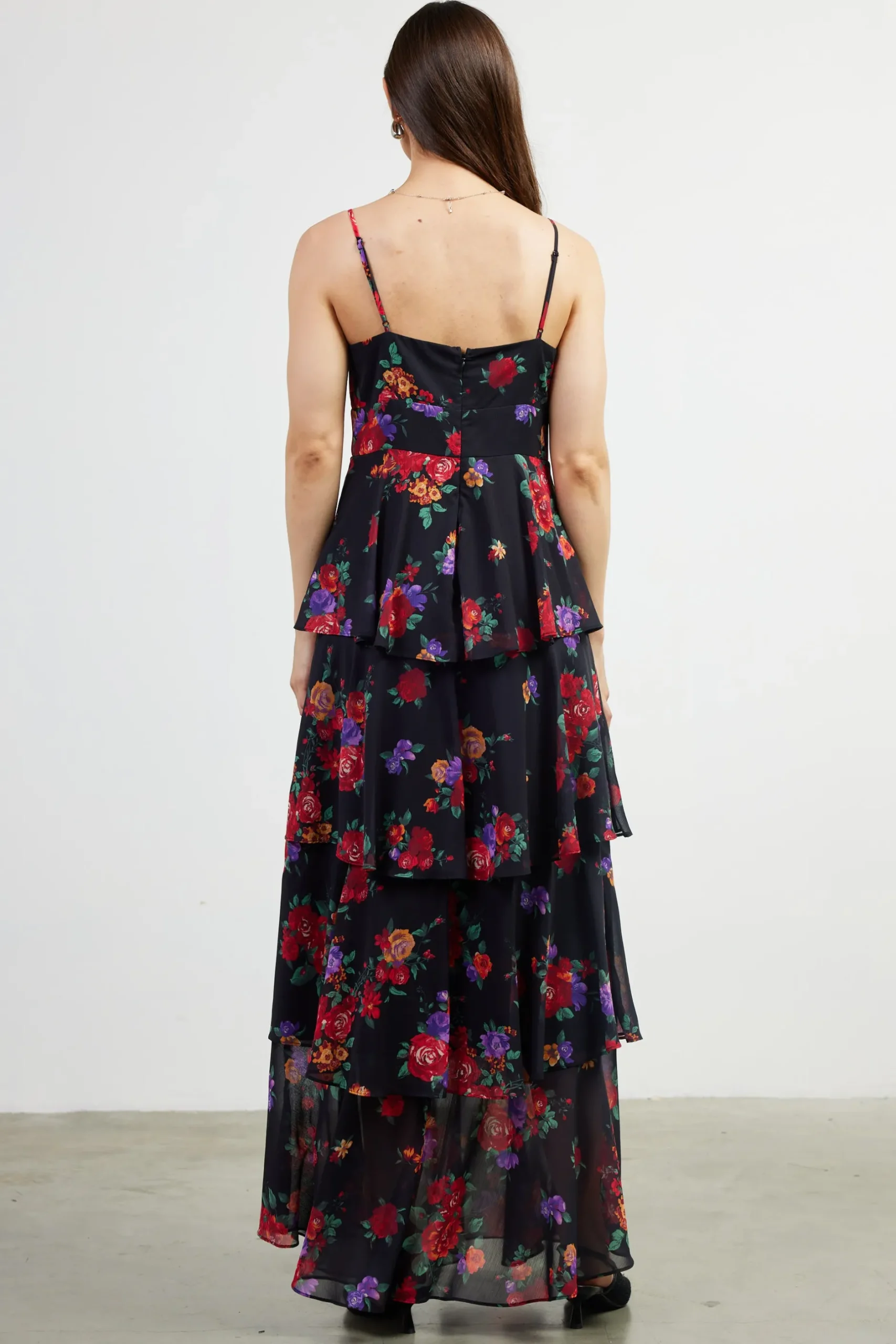 SKIES ARE BLUE Maxi Dresses*Mel Floral Print Tiered Maxi Dress Black/multi
