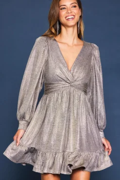 SKIES ARE BLUE Mini Dresses*Metallic Front Twist Mini Dress Champagne