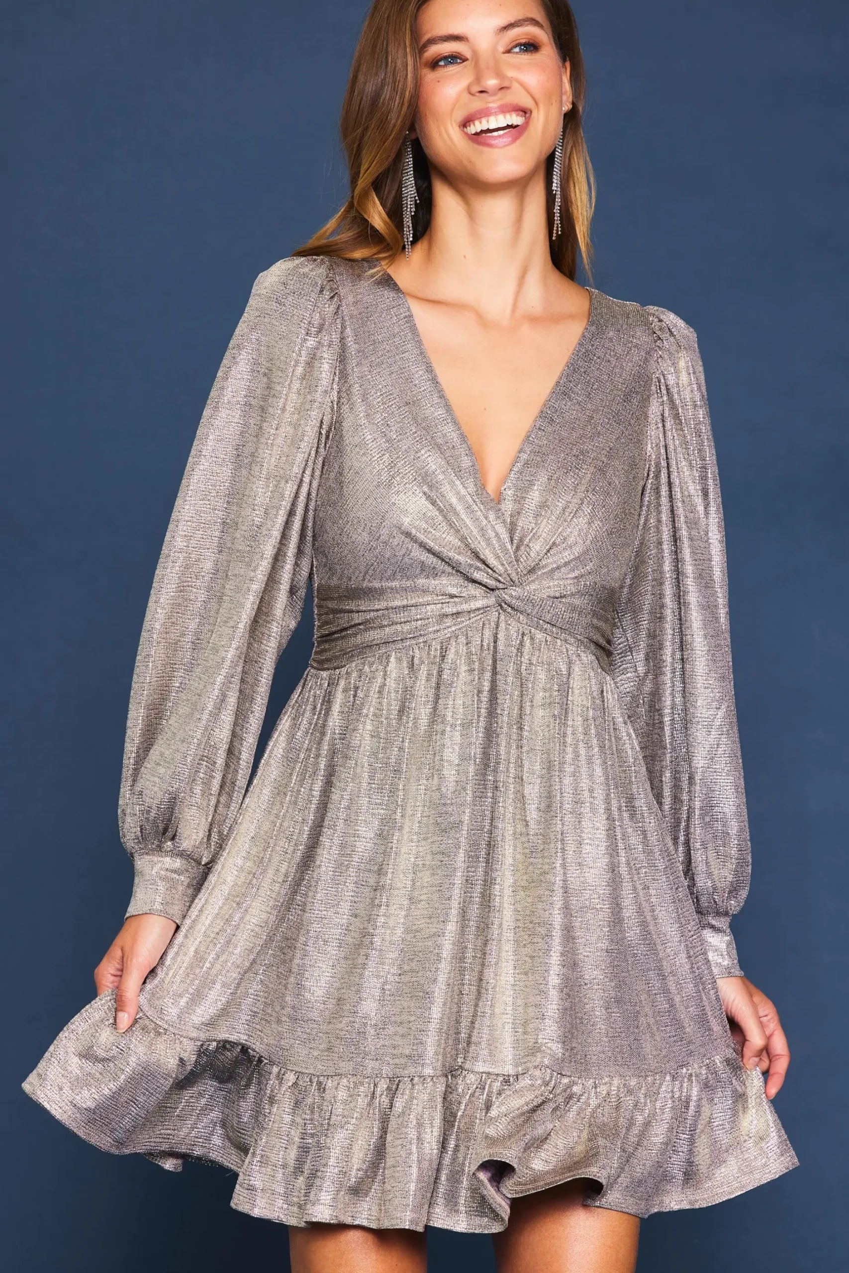 SKIES ARE BLUE Mini Dresses*Metallic Front Twist Mini Dress Champagne