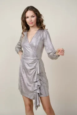 SKIES ARE BLUE Mini Dresses*Metallic Ruffled Mini Dress Silver