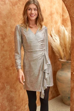 SKIES ARE BLUE Mini Dresses*Metallic Ruffled Mini Dress Silver