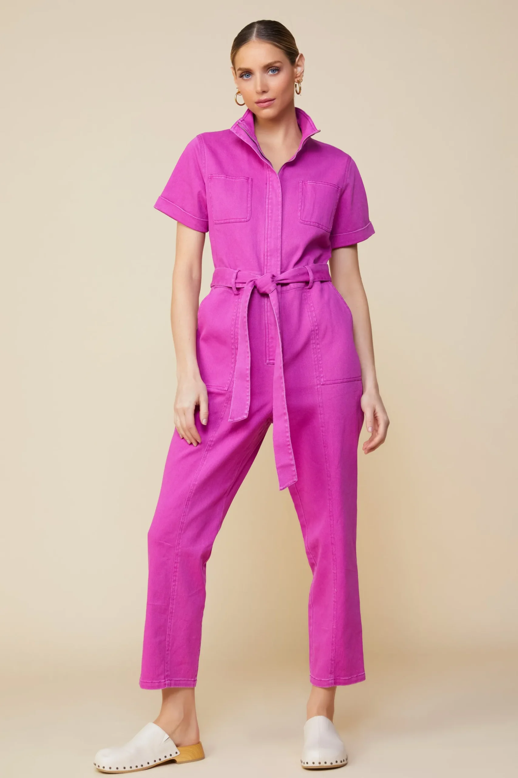 SKIES ARE BLUE Jumpsuits*Millie Utility Zip Jumpsuit Darkmagenta