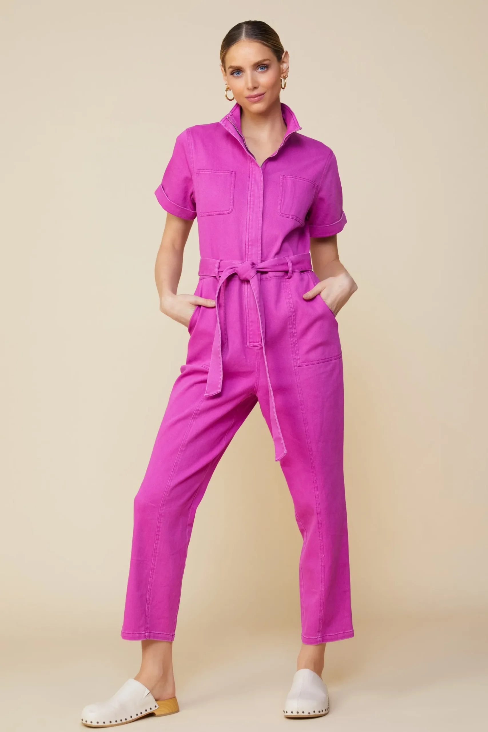 SKIES ARE BLUE Jumpsuits*Millie Utility Zip Jumpsuit Darkmagenta