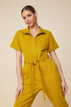 SKIES ARE BLUE Jumpsuits*Millie Utility Zip Jumpsuit Goldengreen