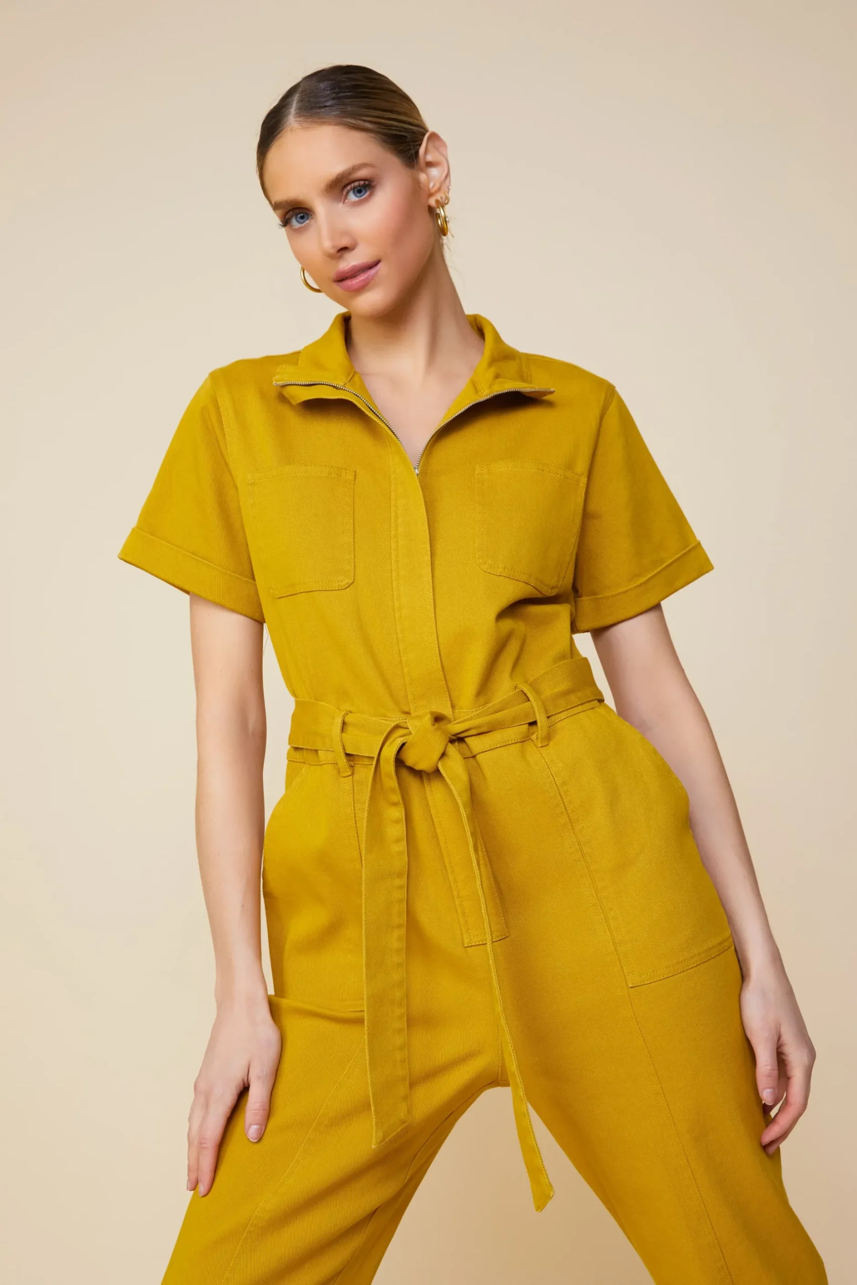 SKIES ARE BLUE Jumpsuits*Millie Utility Zip Jumpsuit Goldengreen