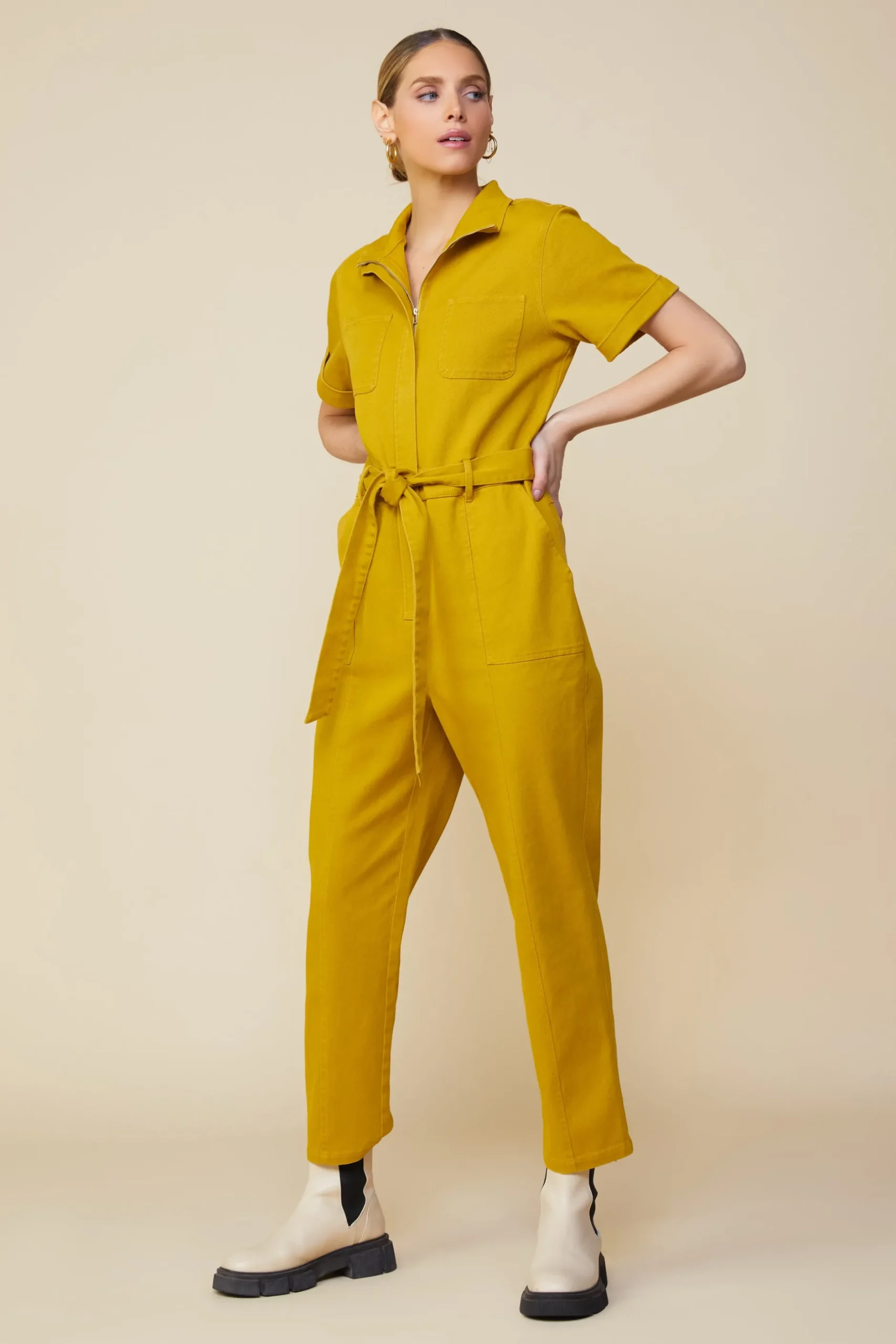 SKIES ARE BLUE Jumpsuits*Millie Utility Zip Jumpsuit Goldengreen