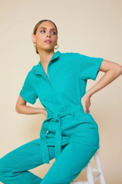SKIES ARE BLUE Jumpsuits*Millie Utility Zip Jumpsuit Emerald